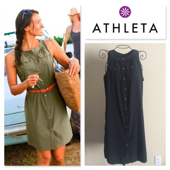 Athleta Dresses & Skirts - ATHLETA Shaper Shirt Snap Button Tank Dress BLACK